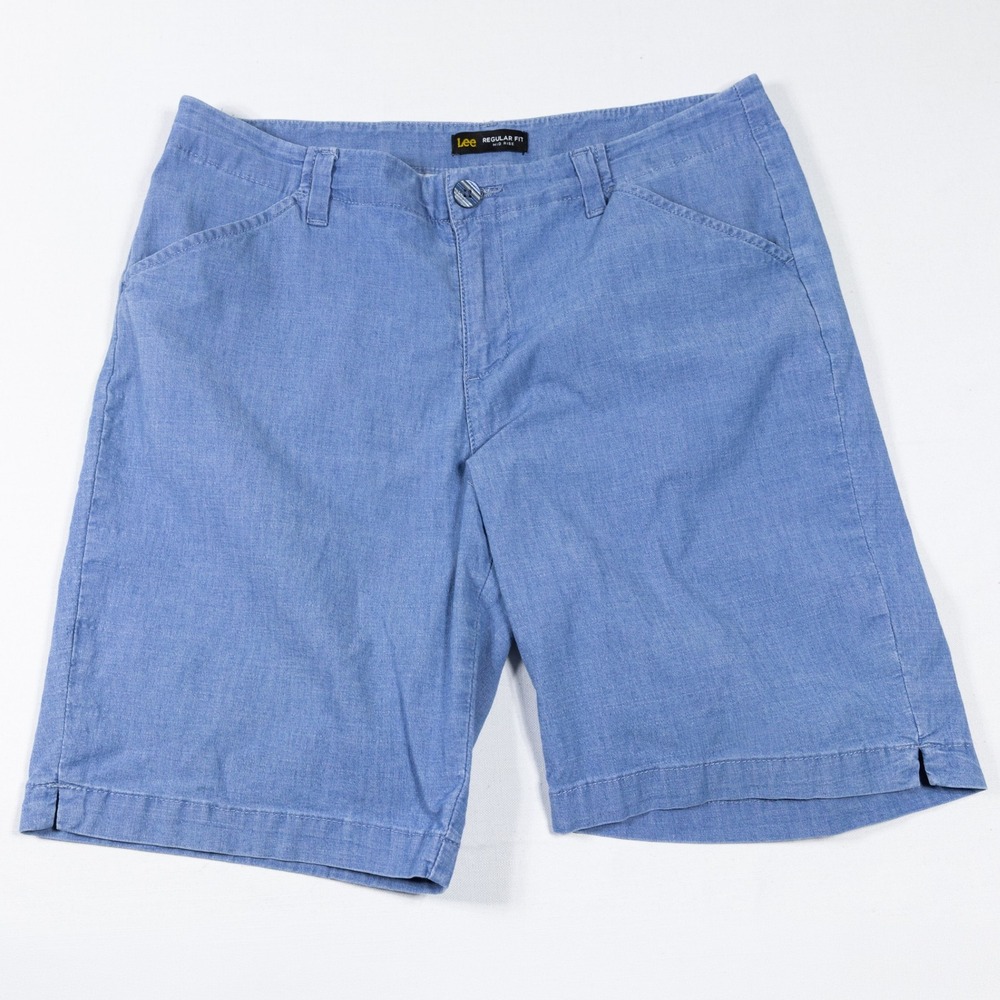 Lee Regular Fit Mid Rise Blue Chambray Denim Shorts Womens 12 Medium 4621740